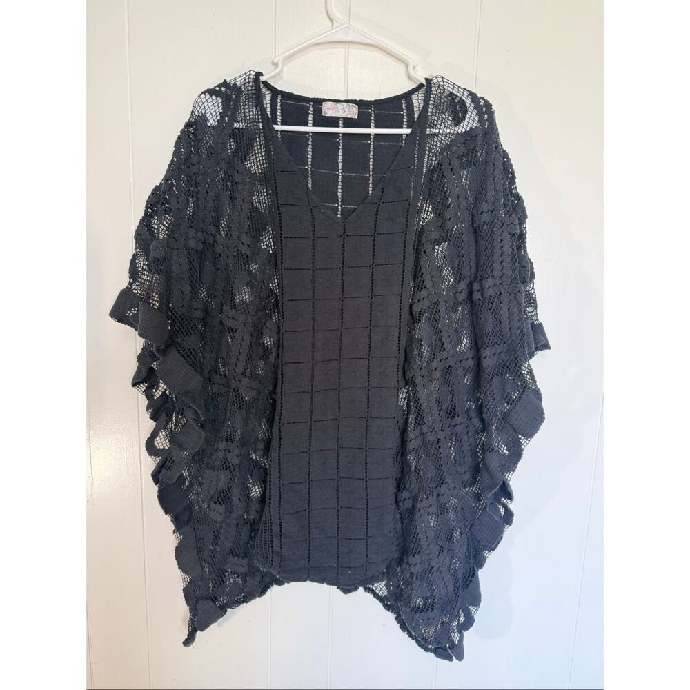 Free People Boho Sunshine Crochet Kaftan Black OS